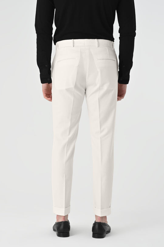 Pantalon Homme Ecru Regular Fit Revers - Wessi
