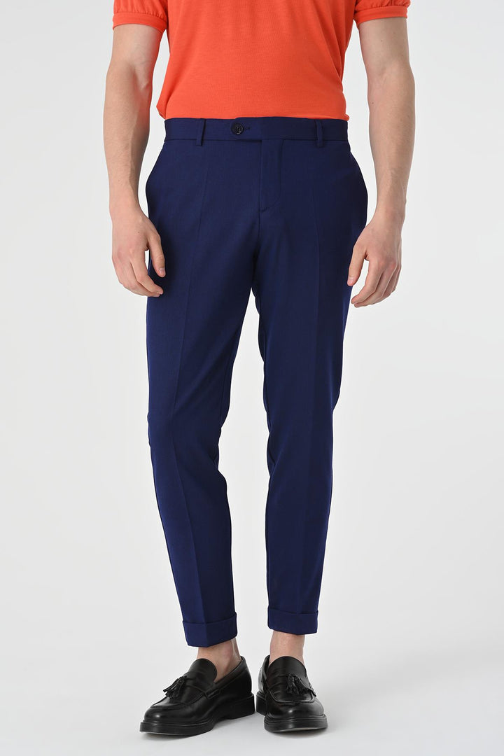Men's Light Navy Blue Regular Fit Double Leg  Trousers - Wessi