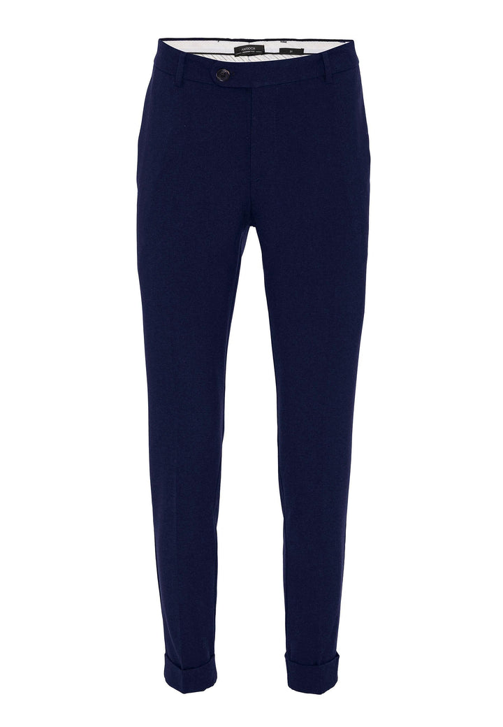 Men's Light Navy Blue Regular Fit Double Leg  Trousers - Wessi