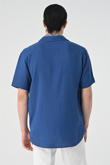 Men's Indigo Relax Fit Shawl Collar Short Sleeve  Shirt - Wessi