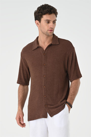 Men's Brown Relax Fit Knitwear  Shirt - Wessi