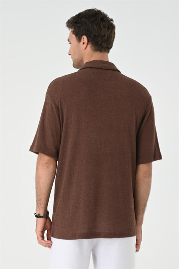 Men's Brown Relax Fit Knitwear  Shirt - Wessi