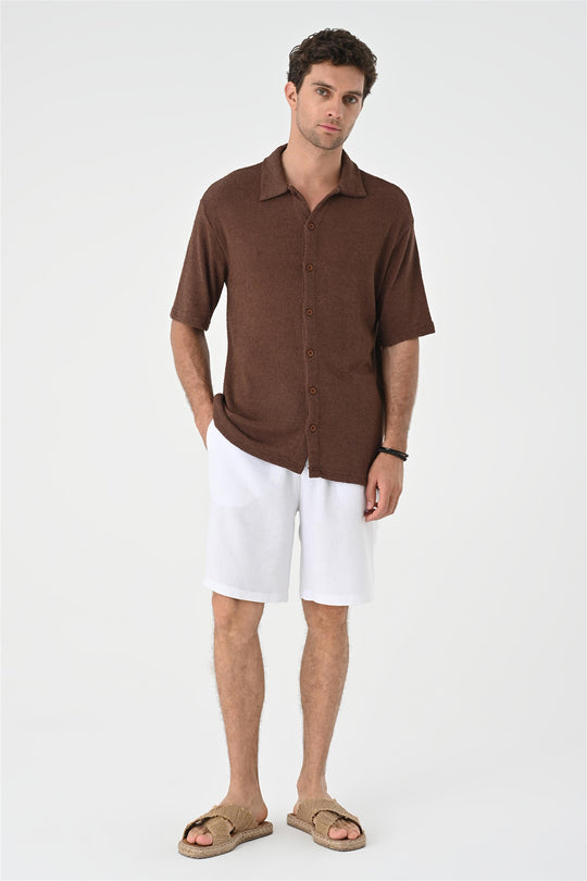 Men's Brown Relax Fit Knitwear  Shirt - Wessi