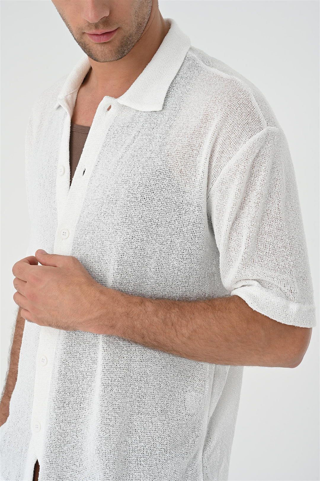 Men's White Relax Fit Knitwear  Shirt - Wessi