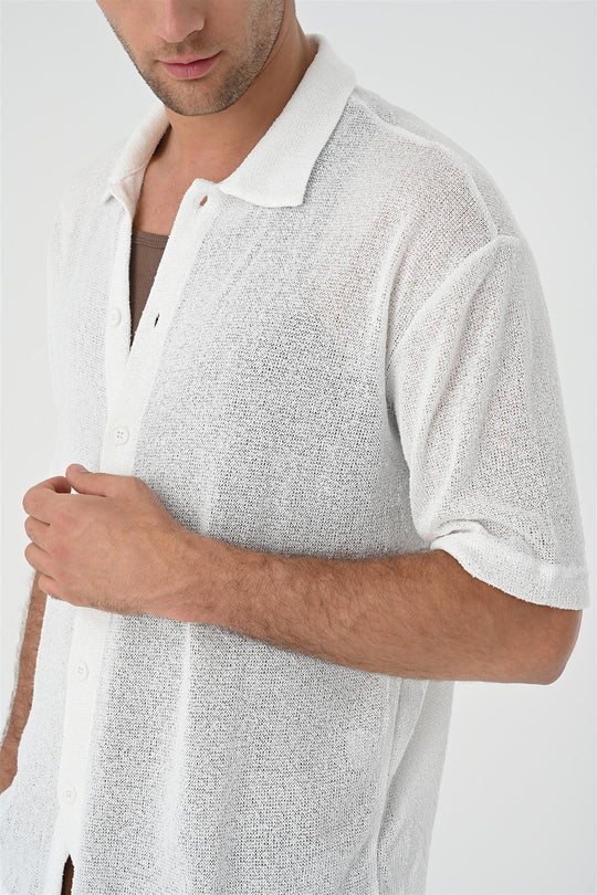 Men's White Relax Fit Knitwear  Shirt - Wessi