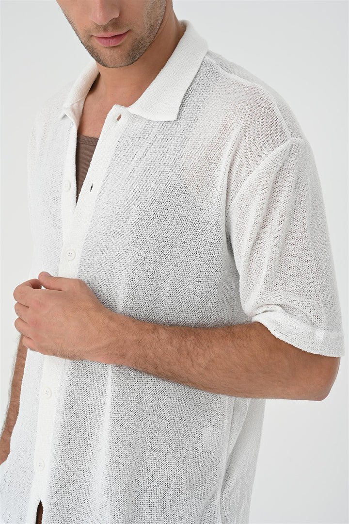 Men's White Relax Fit Knitwear  Shirt - Wessi