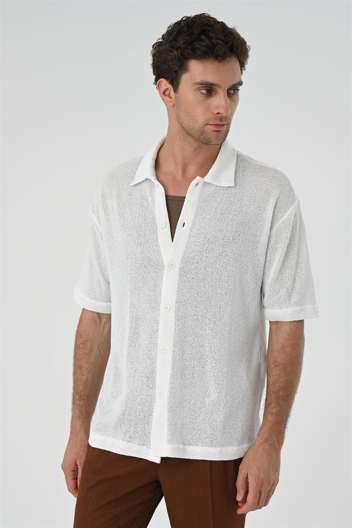 Men's White Relax Fit Knitwear  Shirt - Wessi