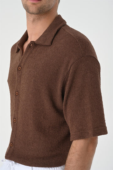 Men's Brown Relax Fit Knitwear  Shirt - Wessi