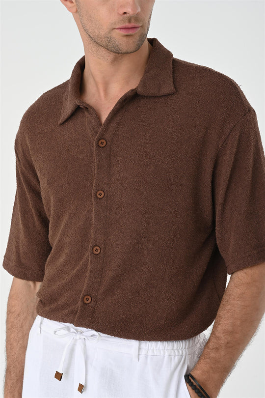 Men's Brown Relax Fit Knitwear  Shirt - Wessi