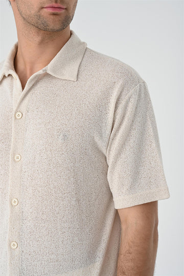 Men's Light Beige Relax Fit Knitwear  Shirt - Wessi