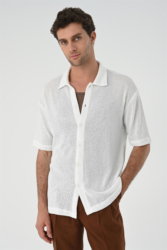 Men's White Relax Fit Knitwear  Shirt - Wessi