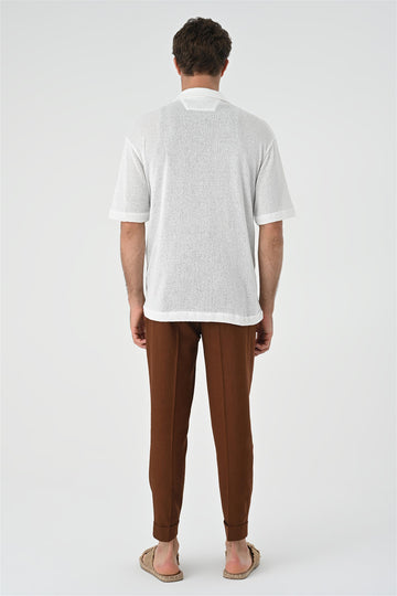 Men's White Relax Fit Knitwear  Shirt - Wessi