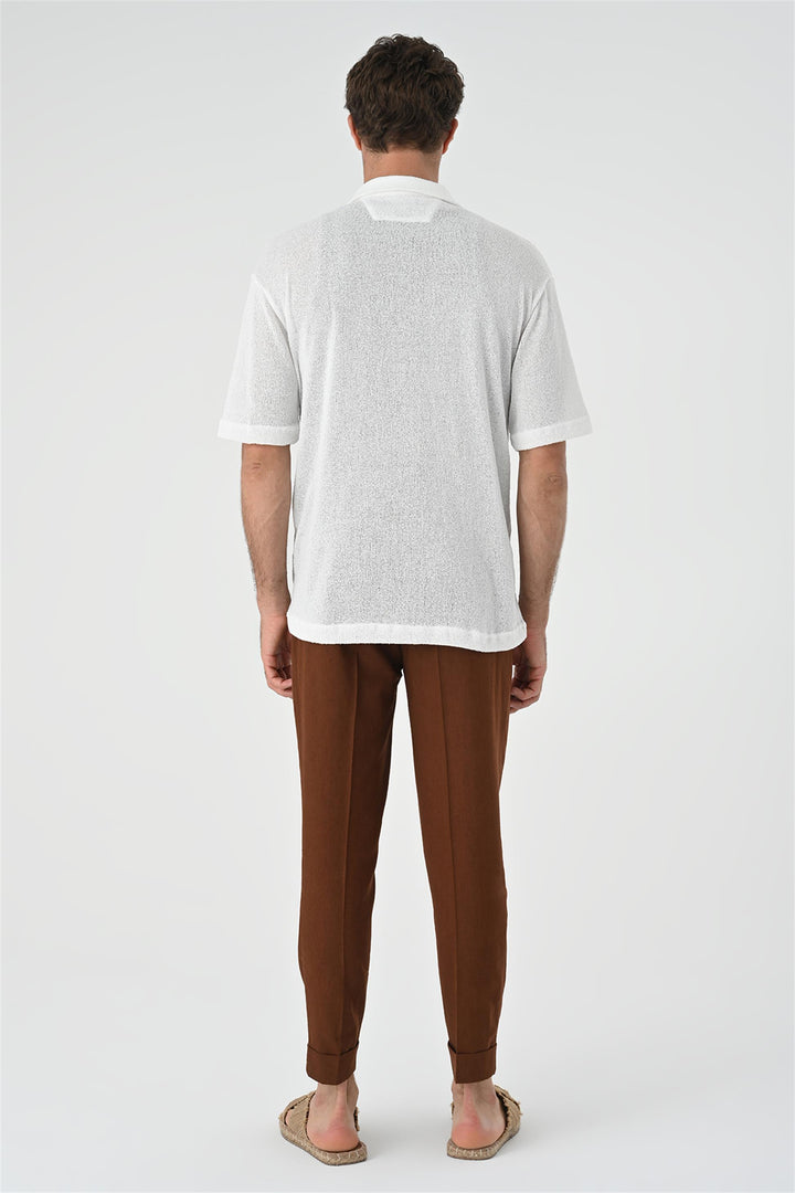 Men's White Relax Fit Knitwear  Shirt - Wessi