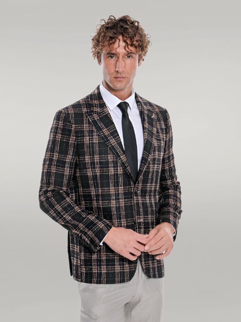Plaid Slim Fit Black Men Blazer Wessi