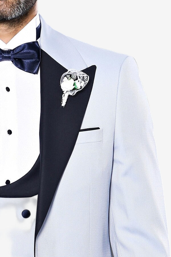 بدلة زفاف زرقاء منقوشة ذاتيًا - ويسي