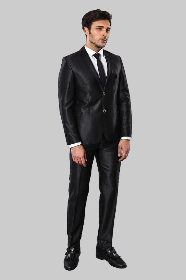 Shiny Black Men's Suit - Wessi
