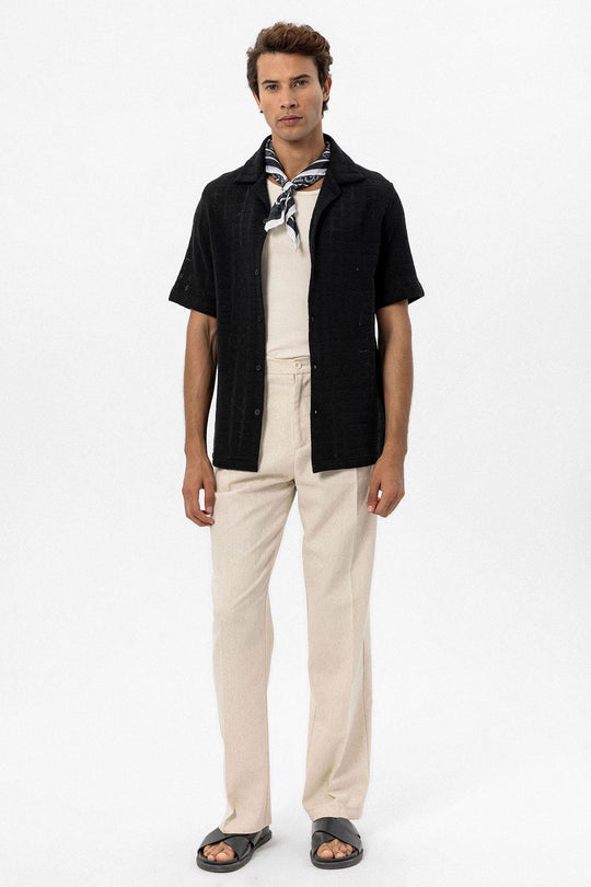 Men's Black Camp Collar Woven Shirt - Wessi
