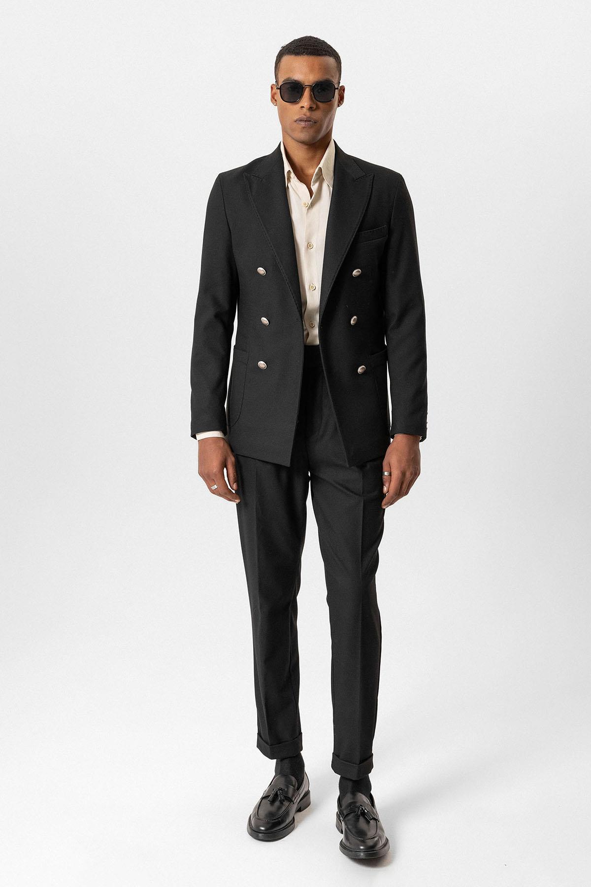 ジャケット L' HAS DE BASE GENDERLESS DOUBLE BREASTED MENS JACKET BLACK Double-Breasted Wide Shoulders Blazer (JKT029-BLACK)