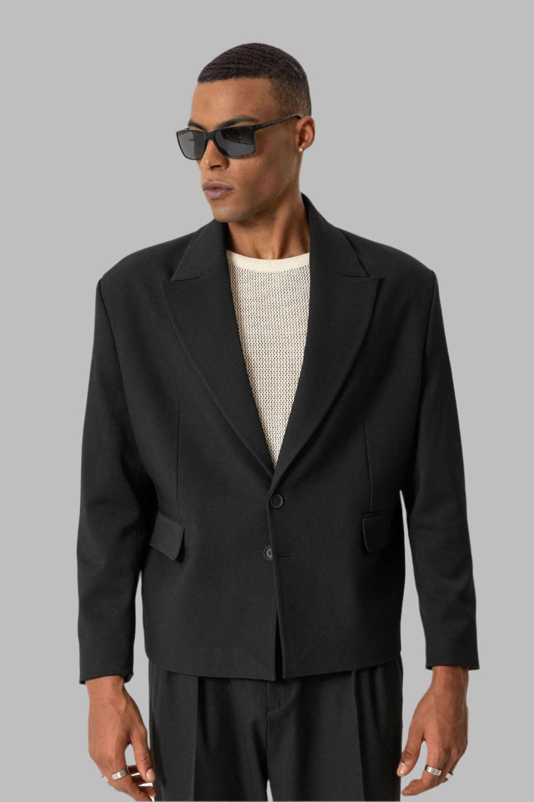 Black Crop Fit Men's Blazer Jacket Wessi