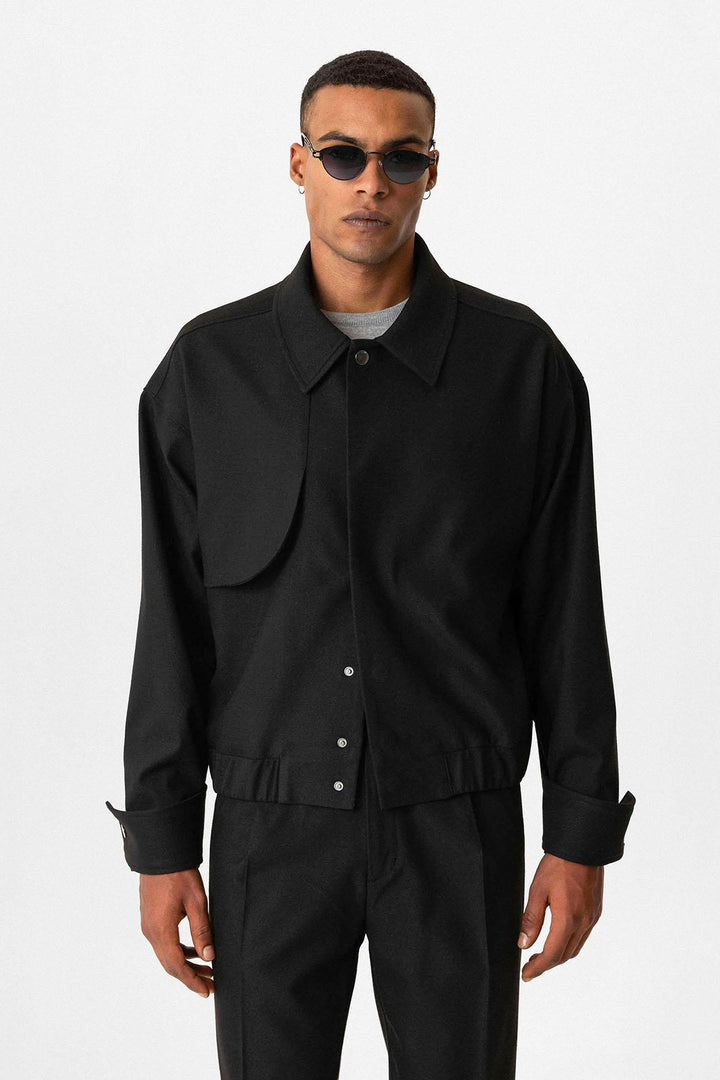 Black Crop Fit Men's Jacket with Pockets - Wessi