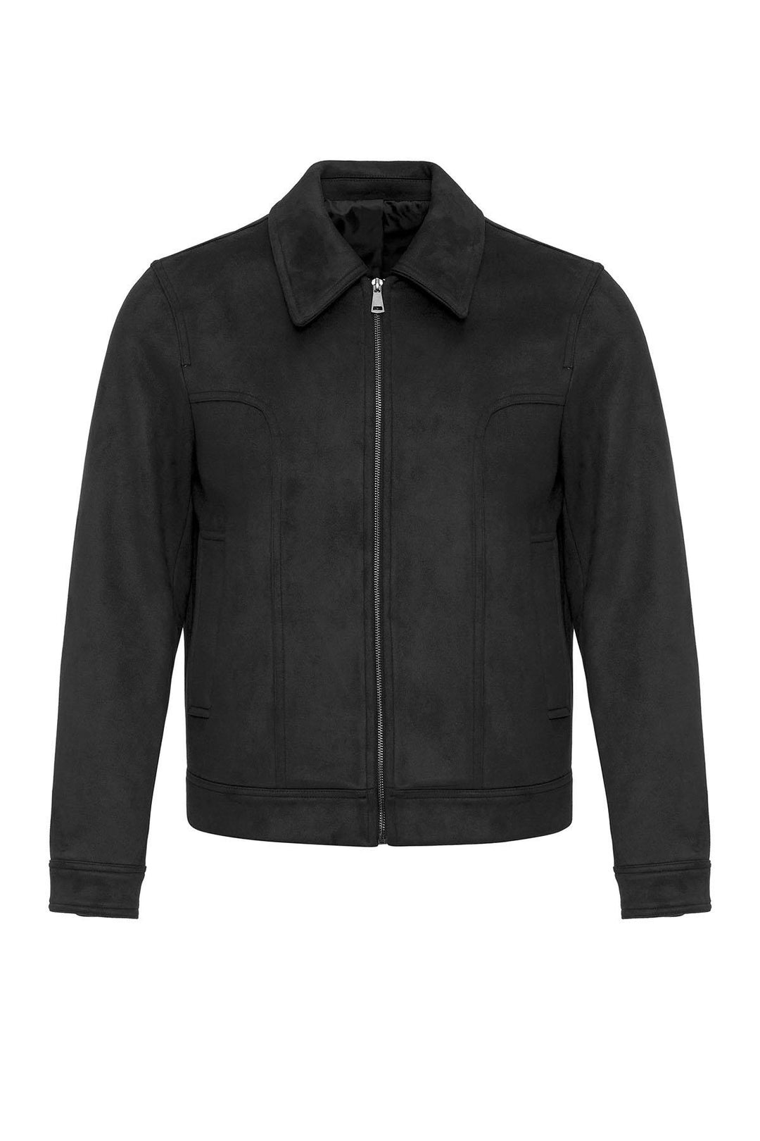 Black Crop Fit Suede Men's Jacket - Wessi