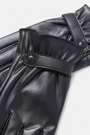 Black Faux Leather Men's Gloves with Fleece Lining - Wessi