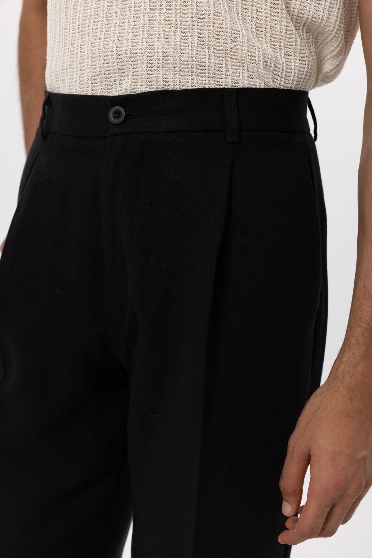 Men's Black Linen Blend Baggy Pants - Wessi Men's Black Linen Blend Baggy Pants - Wessi