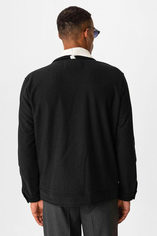 Black سترة رجالية بياقة متباينة مع تفاصيل بطانة - ويسي