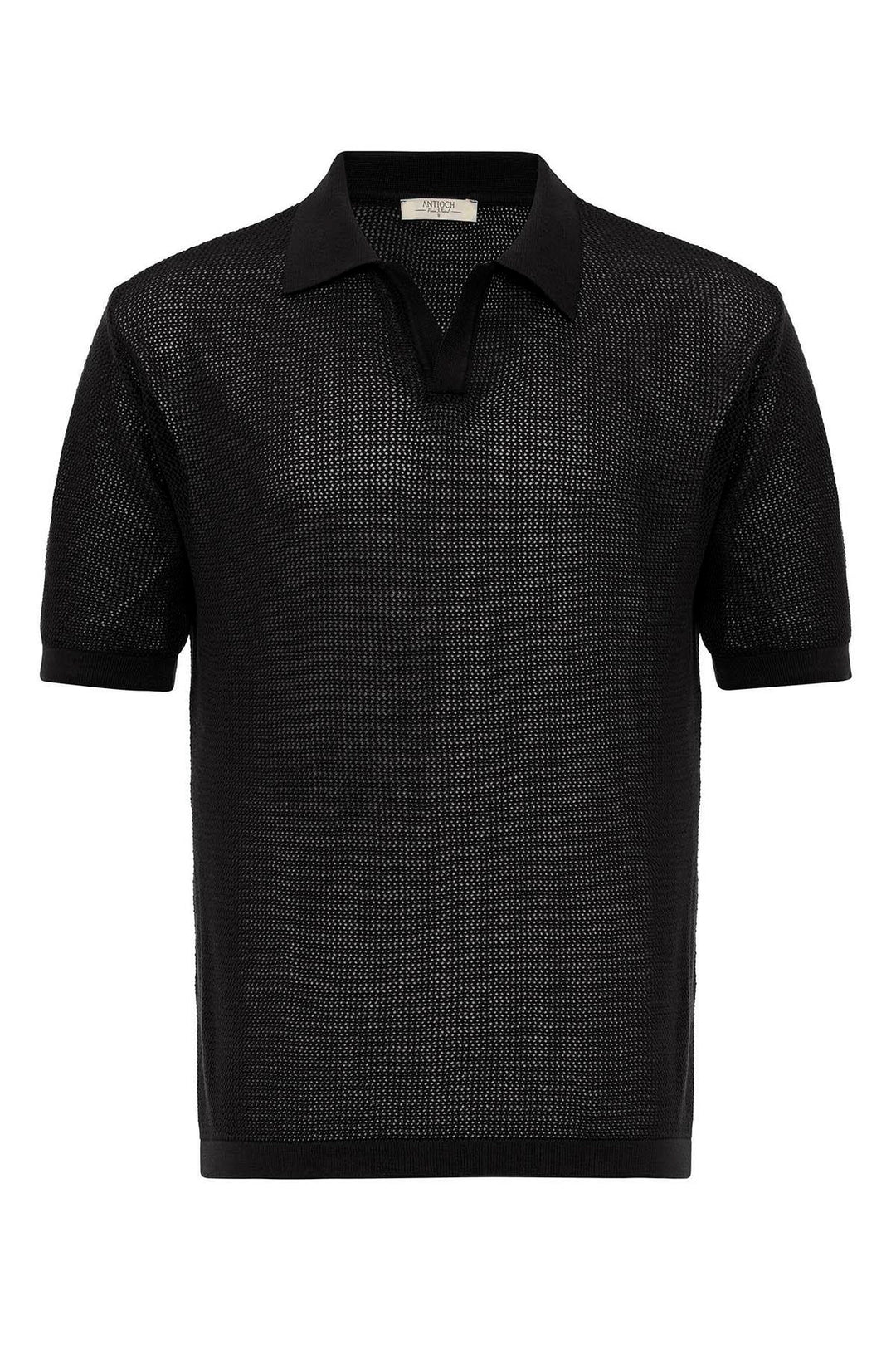 Men's Black Polo Neck Knit T-Shirt - Wessi
