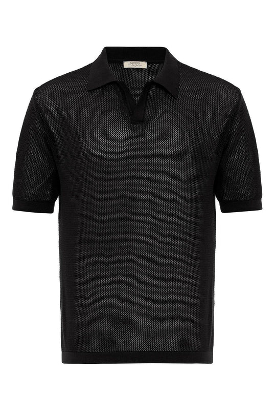 Men's Black Polo Neck Knit T-Shirt - Wessi
