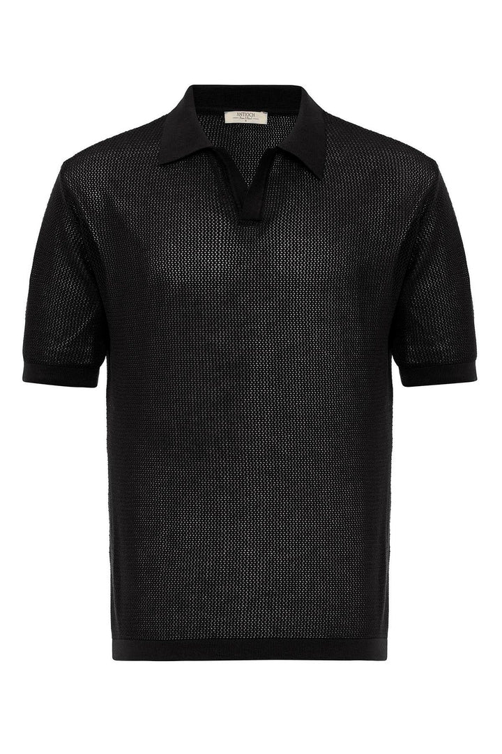 Men's Black Polo Neck Knit T-Shirt - Wessi