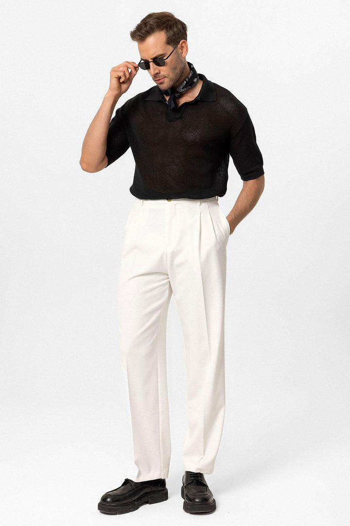 Men's Black Polo Neck Knit T-Shirt - Wessi
