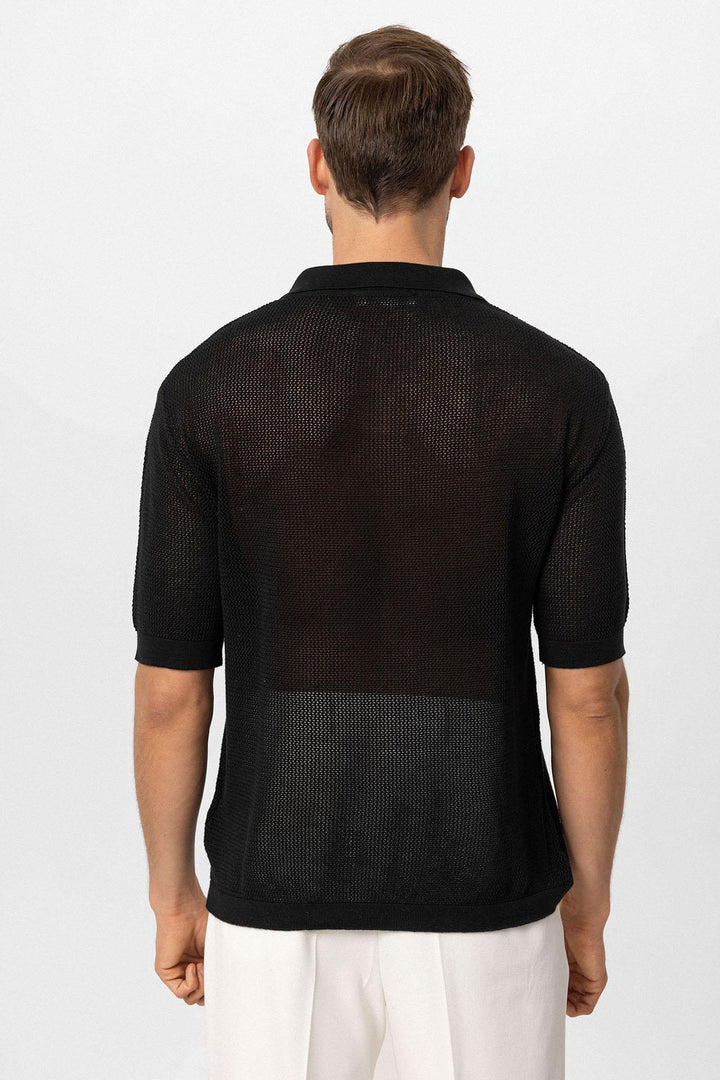 Men's Black Polo Neck Knit T-Shirt - Wessi