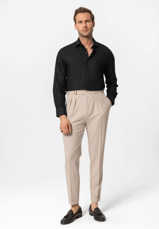 Black Long-Sleeve Slim Fit Men's Shirt - Wessi