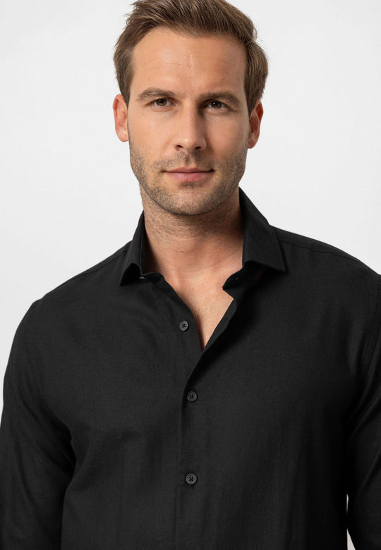 Black Long-Sleeve Slim Fit Men's Shirt - Wessi