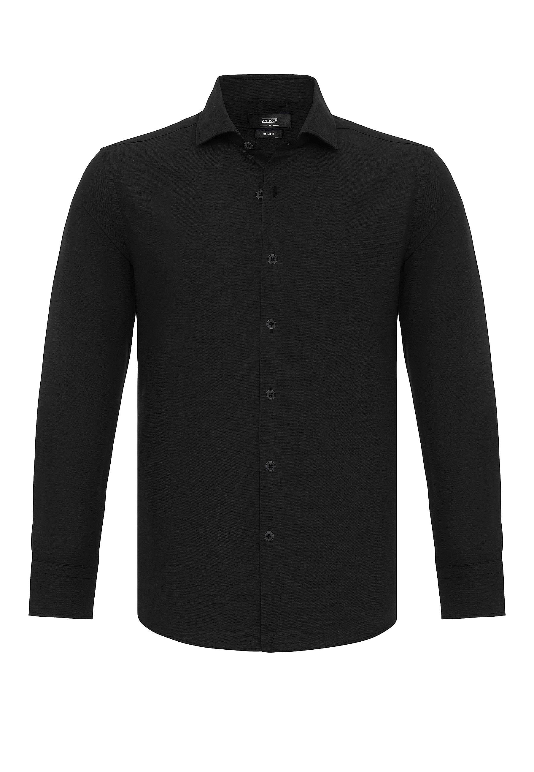 Black Long-Sleeve Slim Fit Men's Shirt - Wessi Black Long-Sleeve Slim Fit Men's Shirt - Wessi