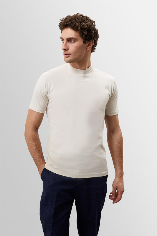Men's Beige Slim Fit Basic T-Shirt  - Wessi