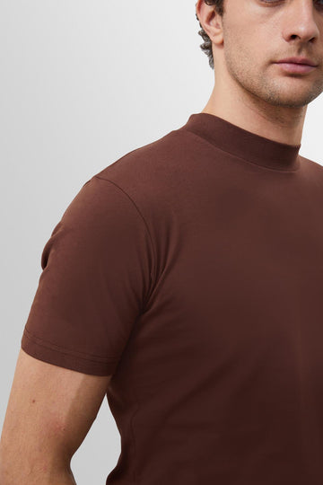 Men's Brown Slim Fit Basic T-Shirt - Wessi