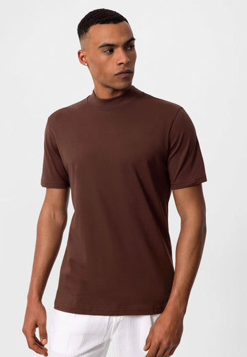 Men's Brown Slim Fit Basic T-Shirt - Wessi