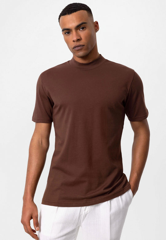 Men's Brown Slim Fit Basic T-Shirt - Wessi