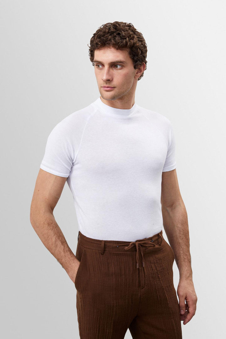 Men's White Slim Fit Crew Neck  T-Shirt - Wessi