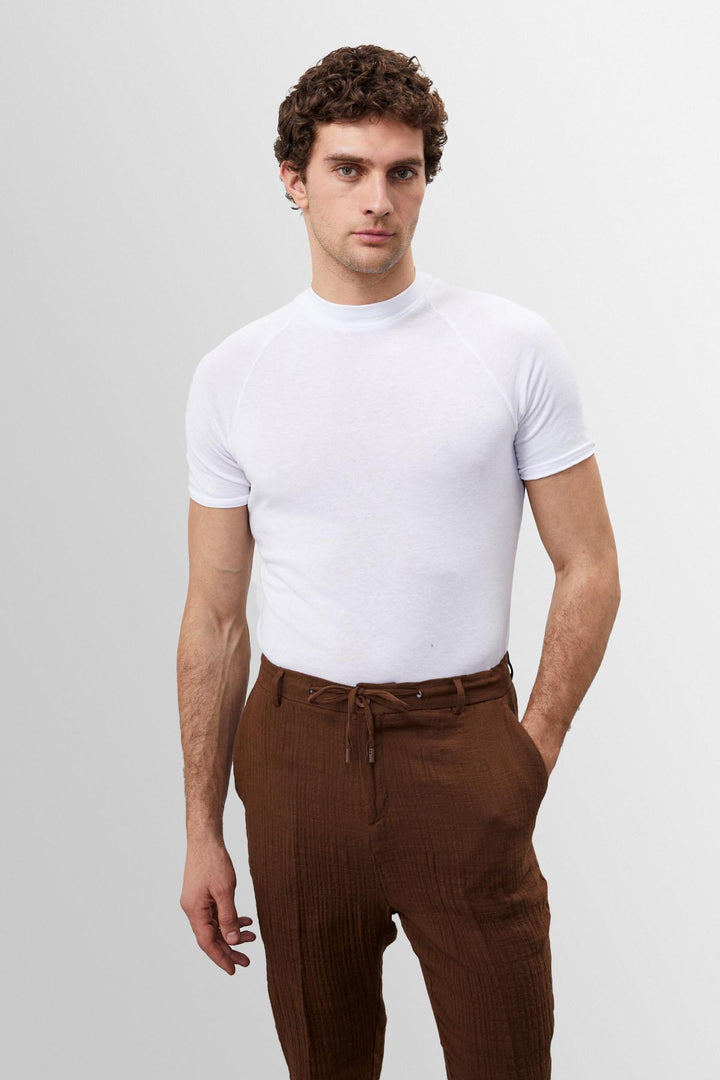Men's White Slim Fit Crew Neck  T-Shirt - Wessi