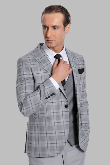 Traje de cuadros gris ajustado para hombre - Wessi