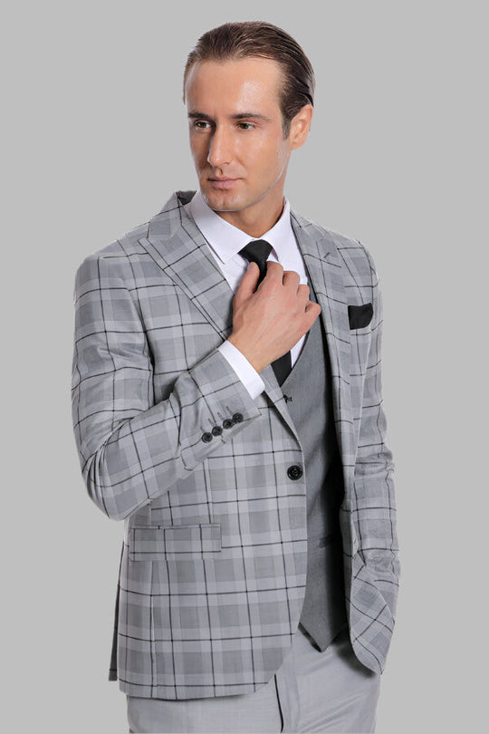 Traje de cuadros gris ajustado para hombre - Wessi