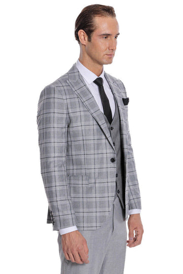 Traje de cuadros gris ajustado para hombre - Wessi