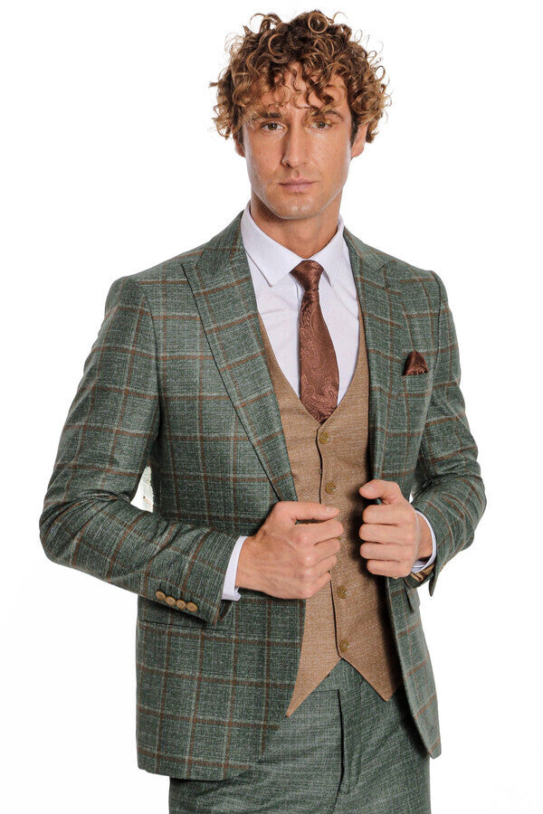 Green Checked 3-Piece Suit | Wessi Men's Business Suit – Wessi
