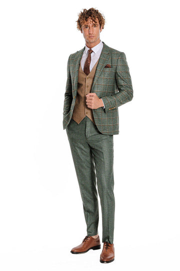 Traje de hombre verde slim fit a cuadros estampado - Wessi