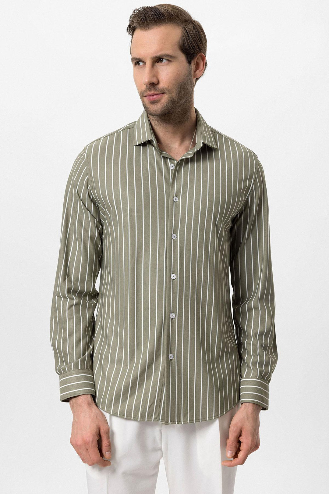 Men's Khaki Contrast Striped  Shirt - Wessi
