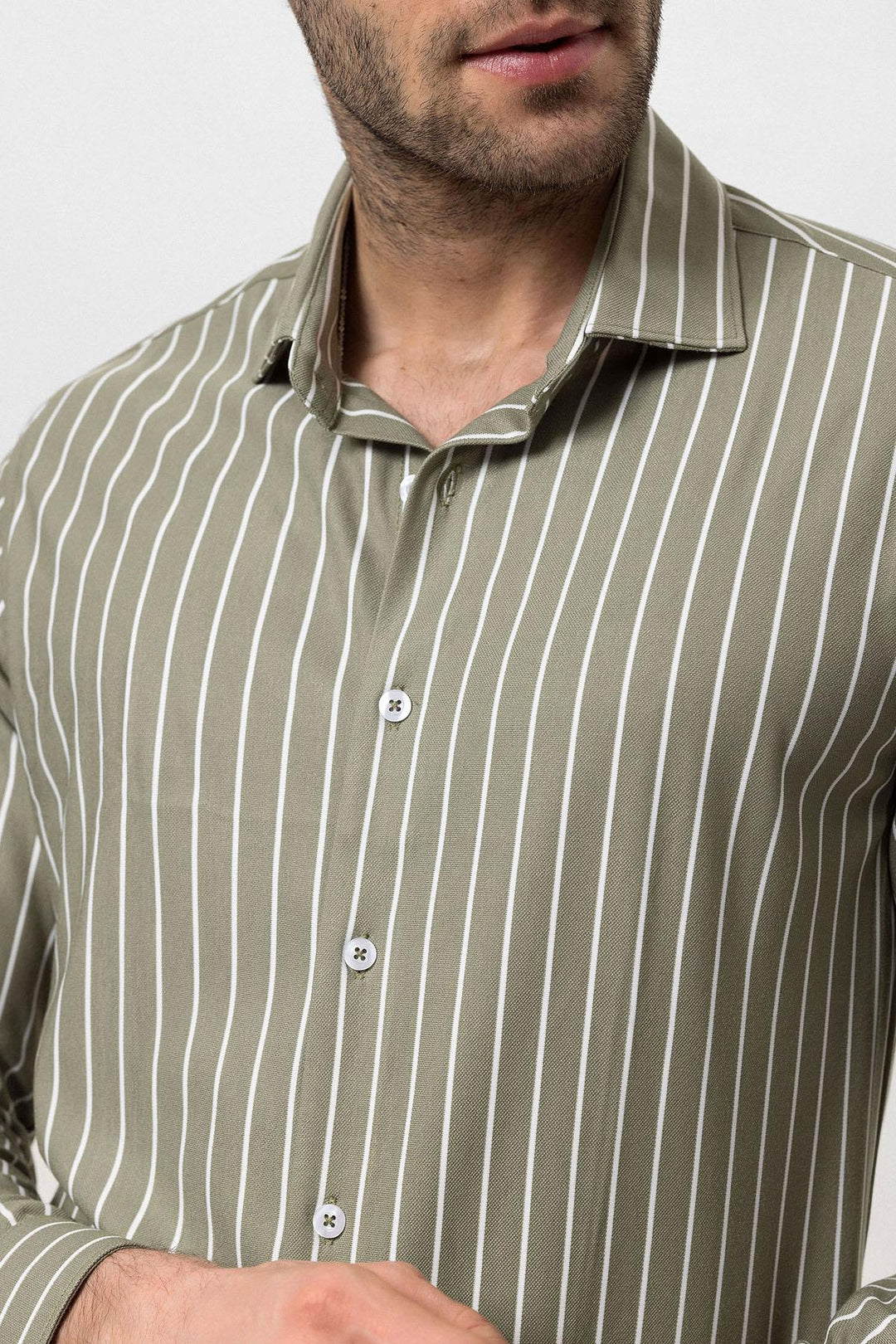 Men's Khaki Contrast Striped  Shirt - Wessi