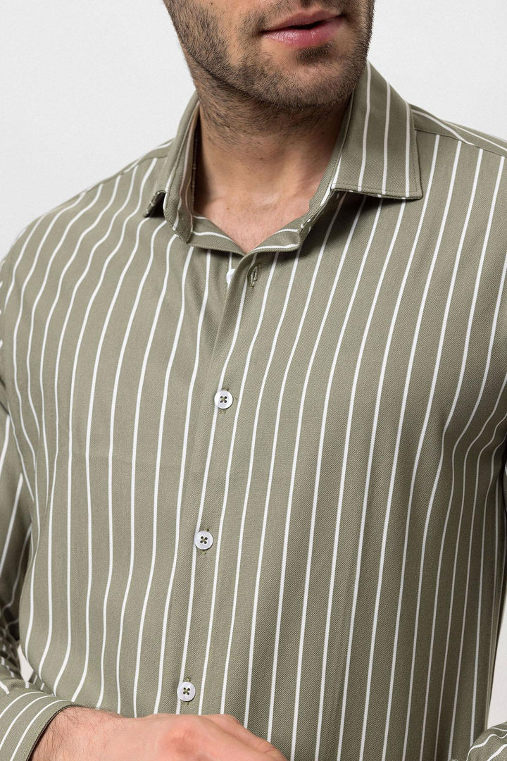 Men's Khaki Contrast Striped  Shirt - Wessi